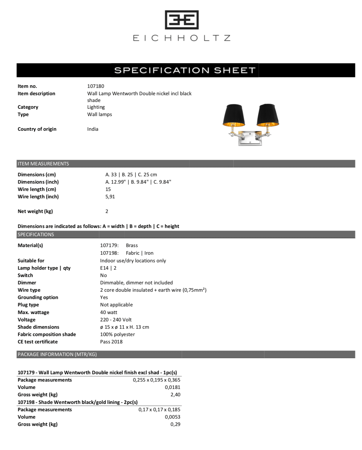Vägglampa Wentworth dubbel