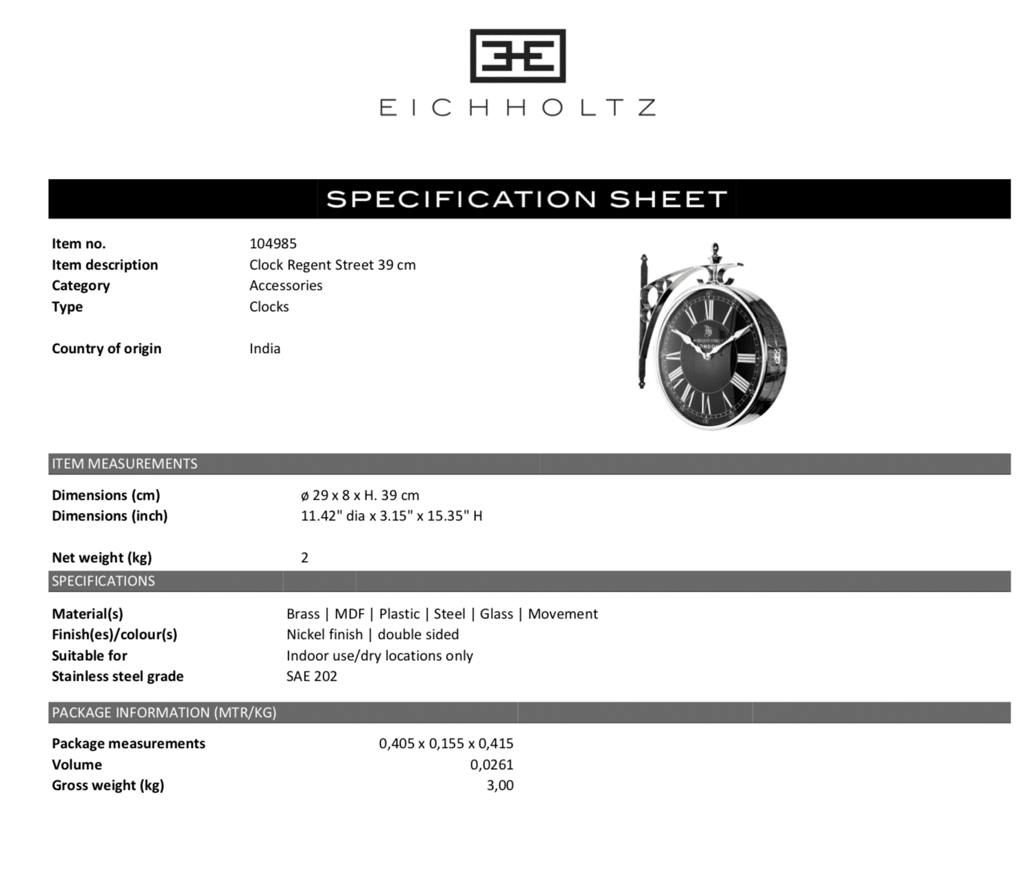Väggklocka Regent Street L