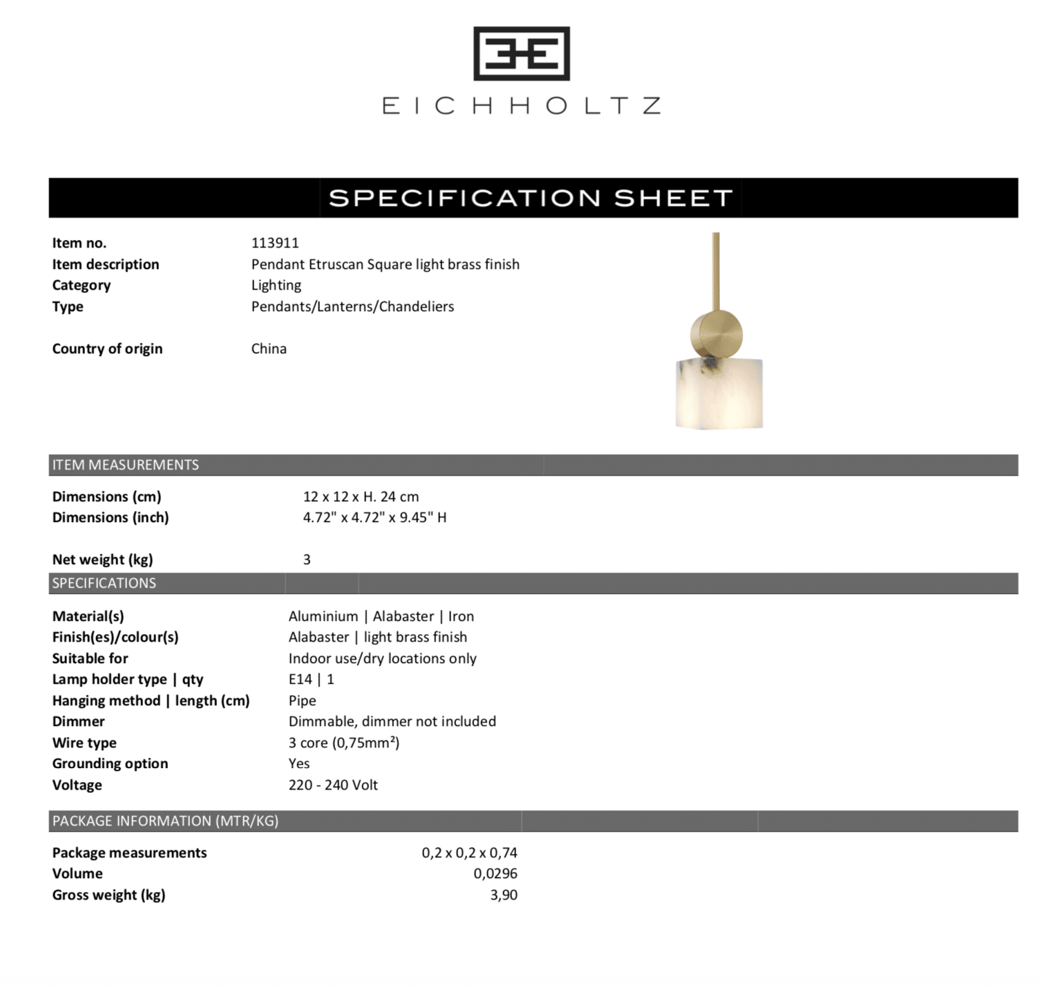 Taklampa Etruscan Square