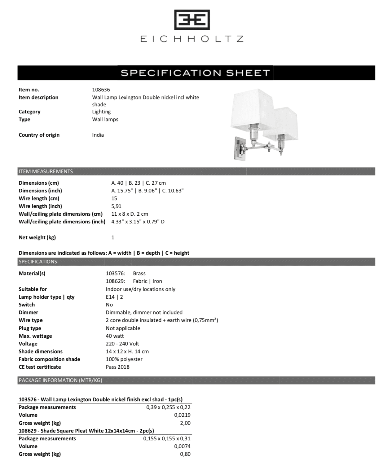 Vägglampa Lexington Double