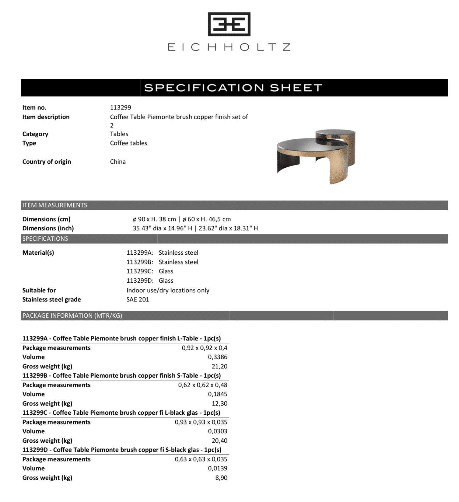 Soffbord Piemonte set med 2