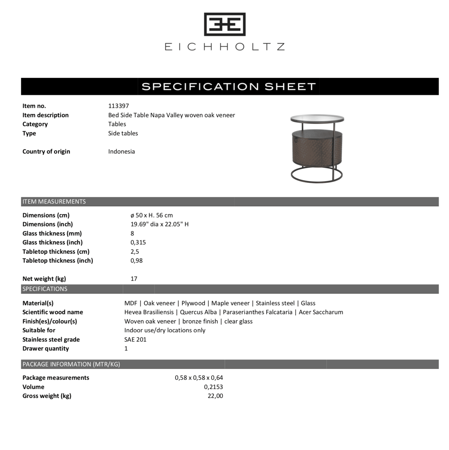 Nattduksbord Napa Valley