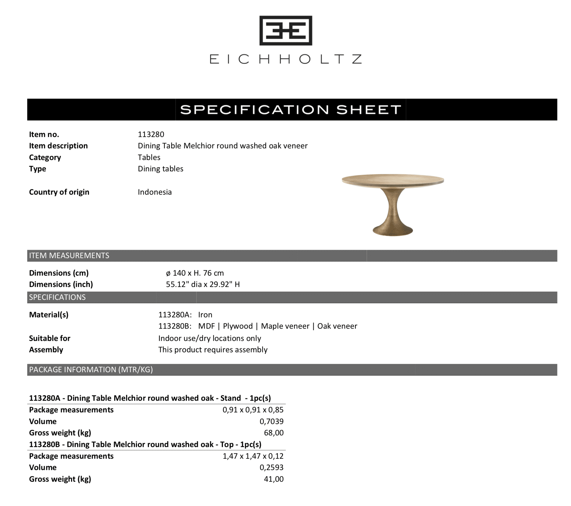 Matbord Melchior Rund